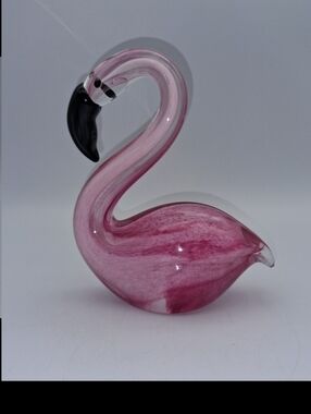 Handblown Pink Glass Flamingo Sculpture - Paperweight
